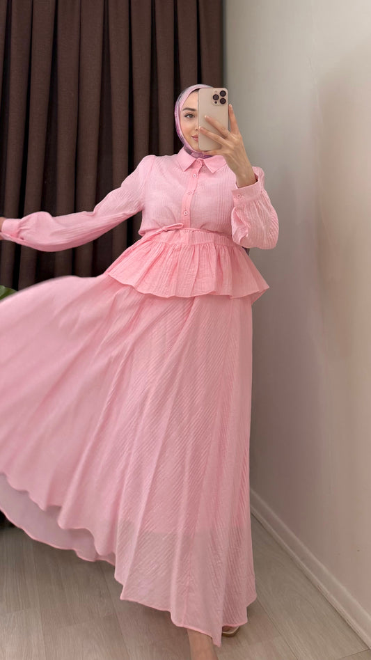 Pembe Müslin Kumaş Etekli Takım