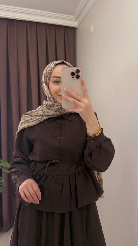 Kahve Müslin Kumaş Etekli Takım